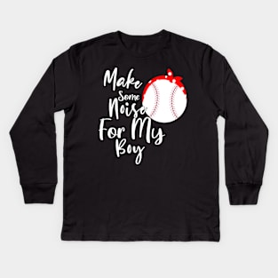 Make Some Noise For My Boy Design, Football Mom Gift, Red Bandana Baseball Gift For Antie Kids Long Sleeve T-Shirt